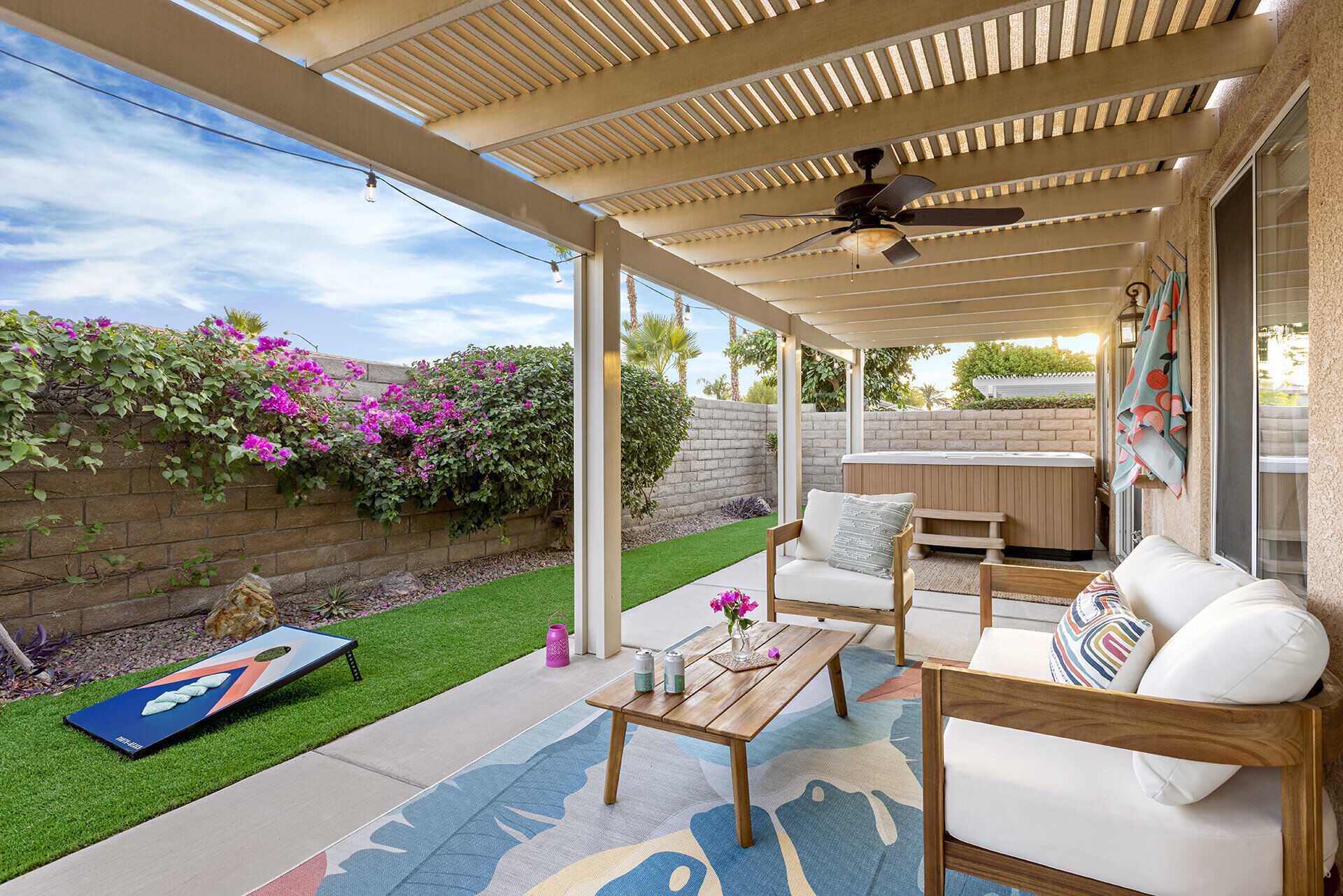 Night view of illuminated pool at Cozy Cactus